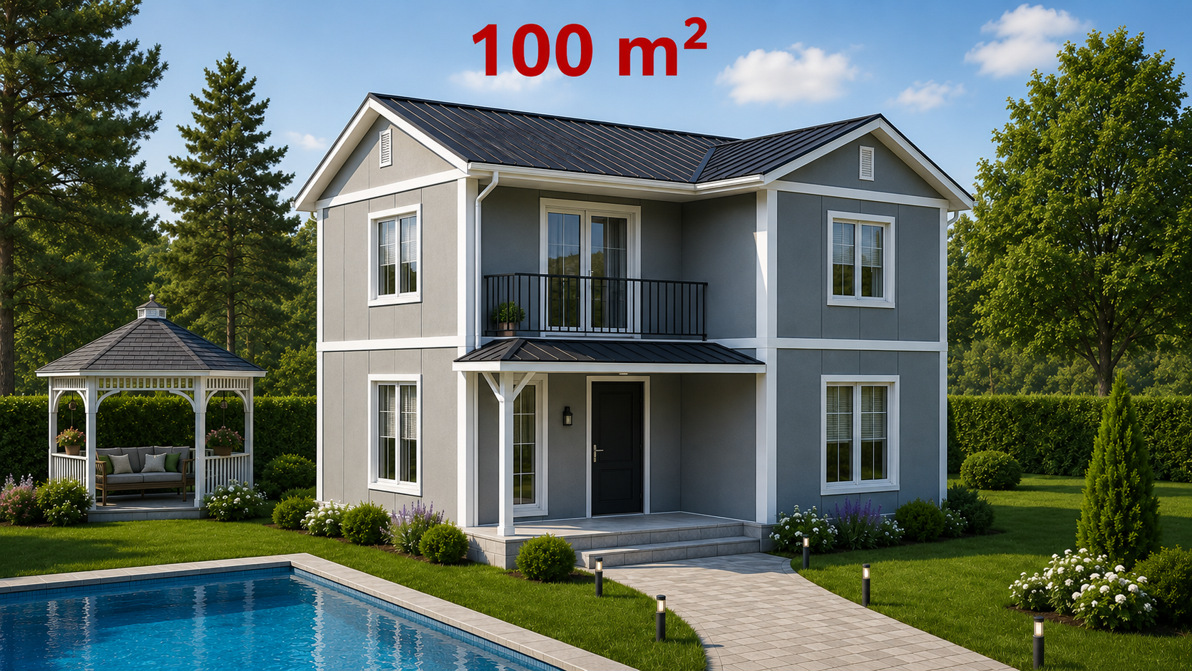 100 m² İki Katlı Prefabrik Ev - Dış Görünüş
