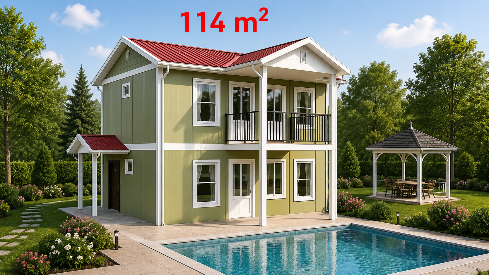 114 m² İki Katlı Prefabrik Ev - Dış Görünüş