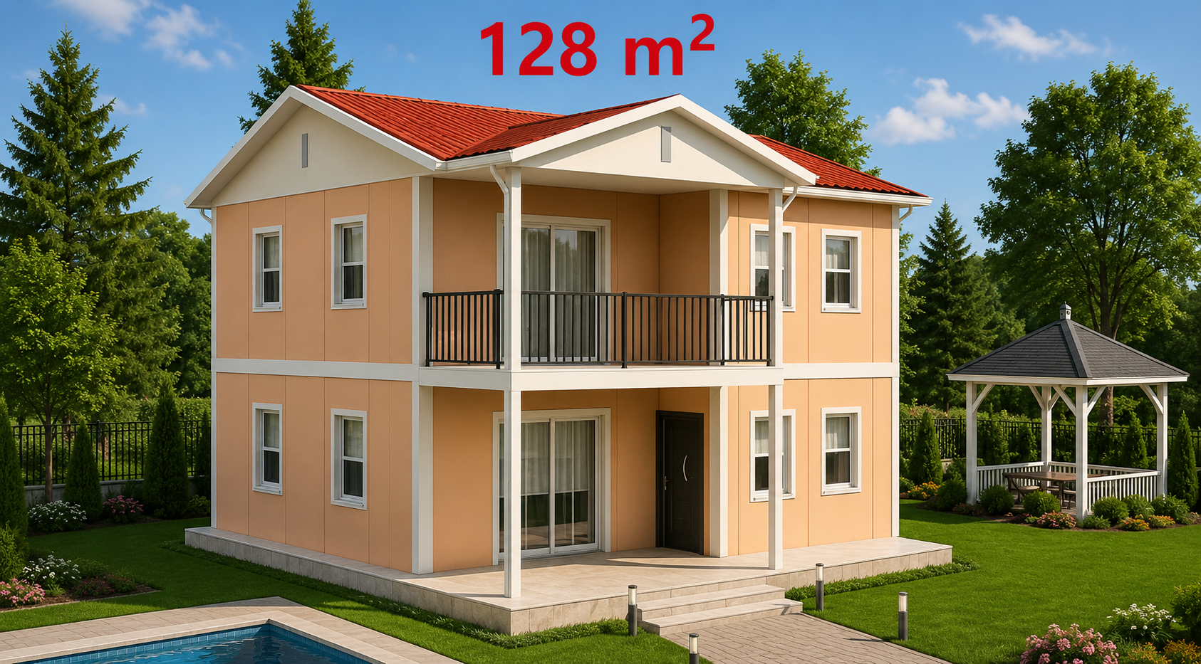 128 m² İki Katlı Prefabrik Ev - Dış Görünüş