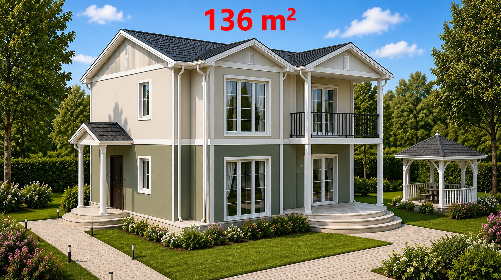 136 m² İki Katlı Prefabrik Ev - Dış Görünüş