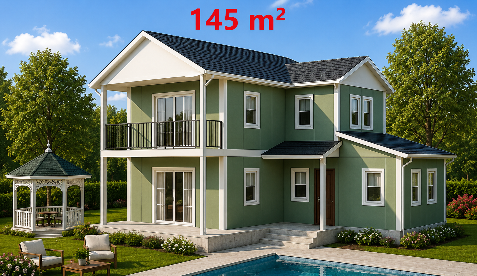 145 m² İki Katlı Prefabrik Ev - Dış Görünüş