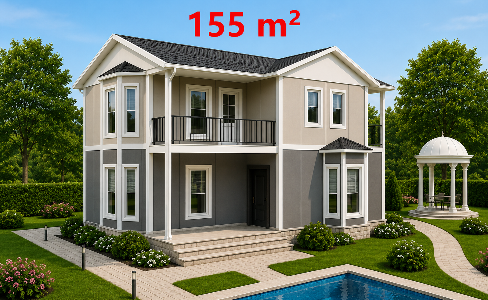 155 m² İki Katlı Prefabrik Ev - Dış Görünüş