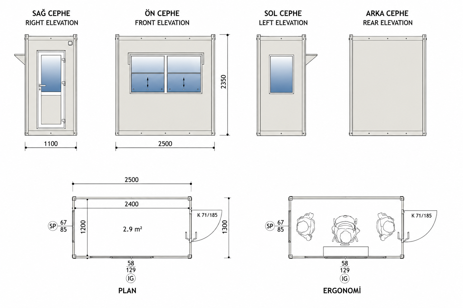 130x250 Bekçi Kulübesi - Proje