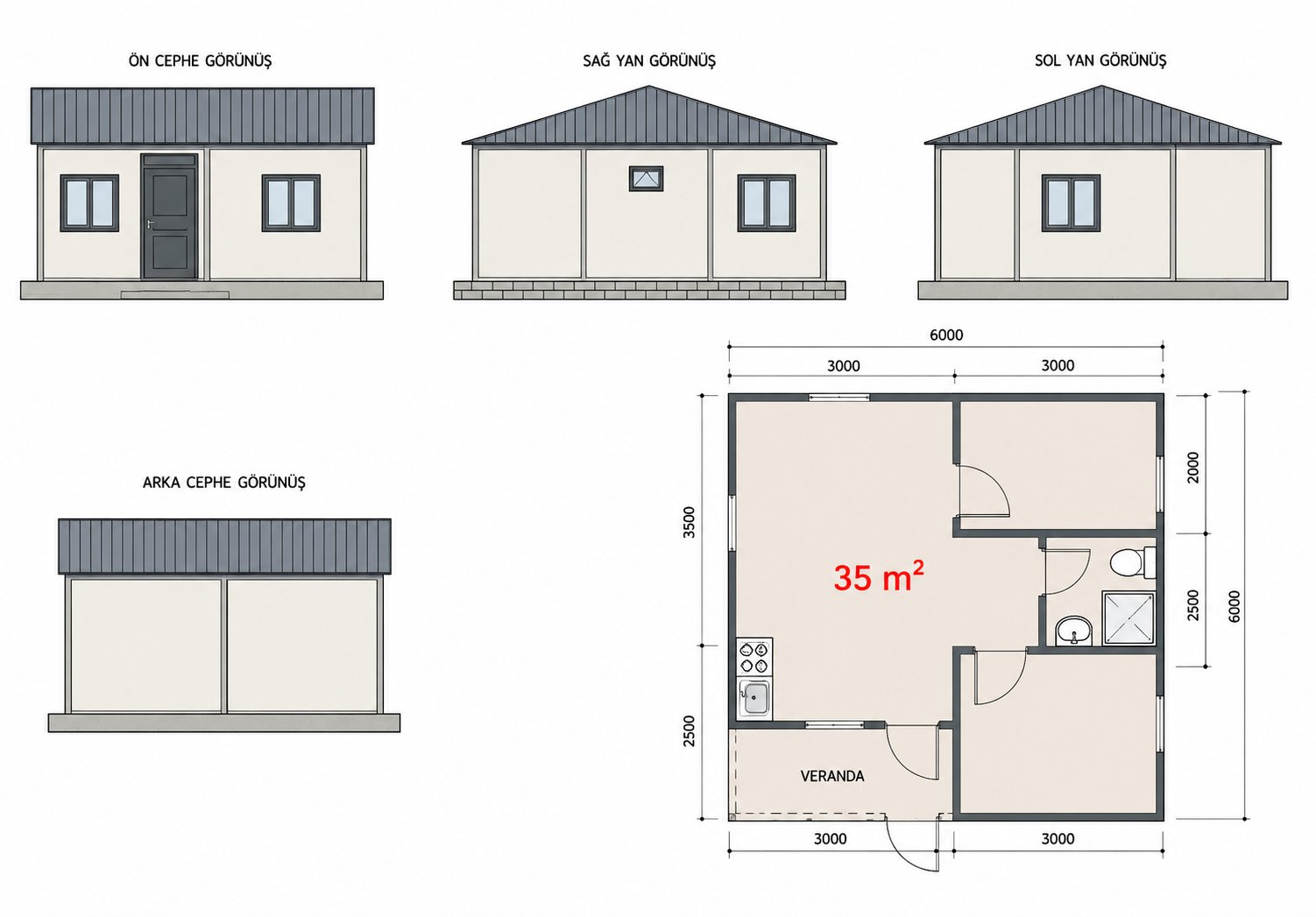 35 m² Konteyner Ev - Proje