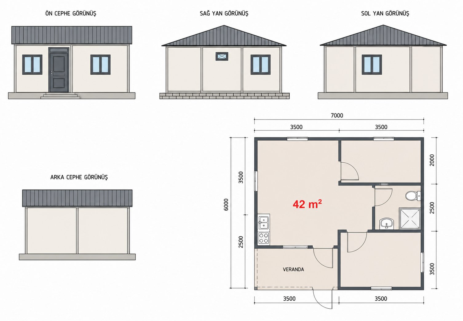 42 m² Konteyner Ev - Proje