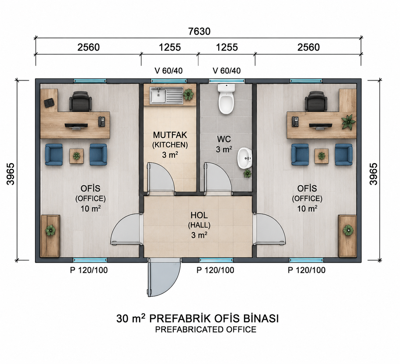 30 m² Prefabrik Ofis - Proje