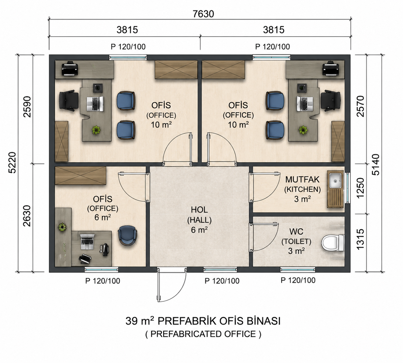 39 m² Prefabrik Ofis - Proje