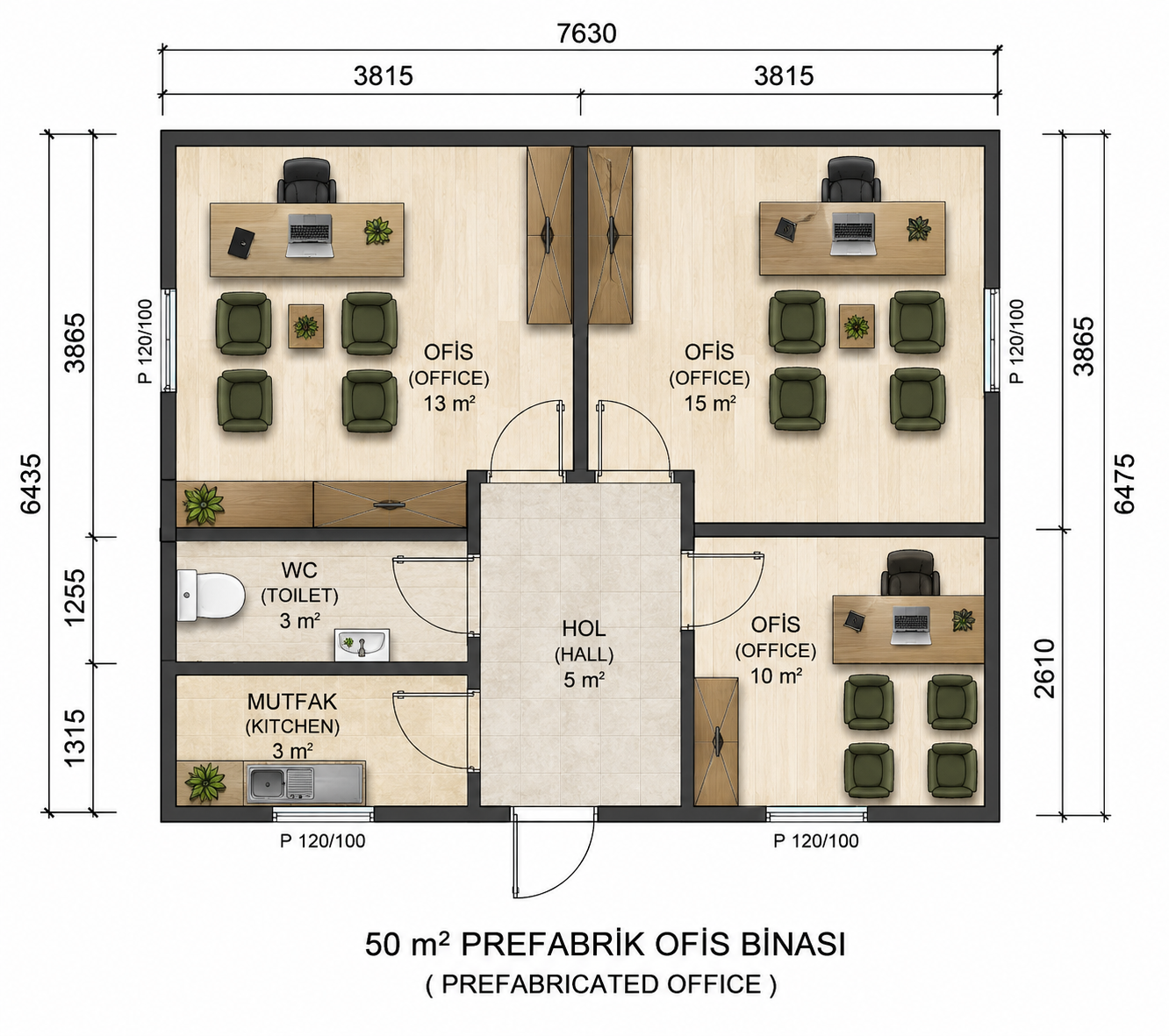 50 m² Prefabrik Ofis - Proje