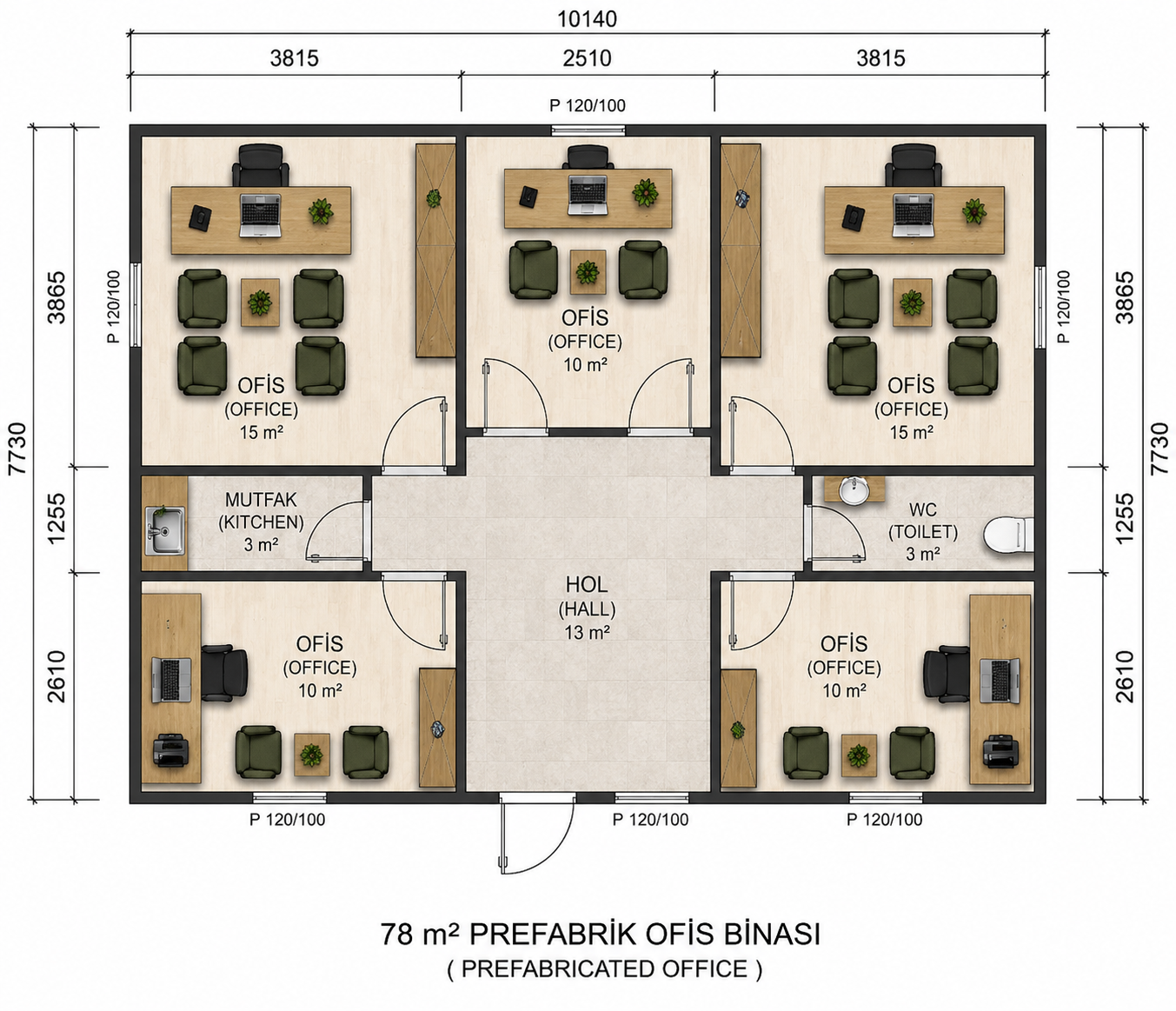78 m² Prefabrik Ofis - Proje