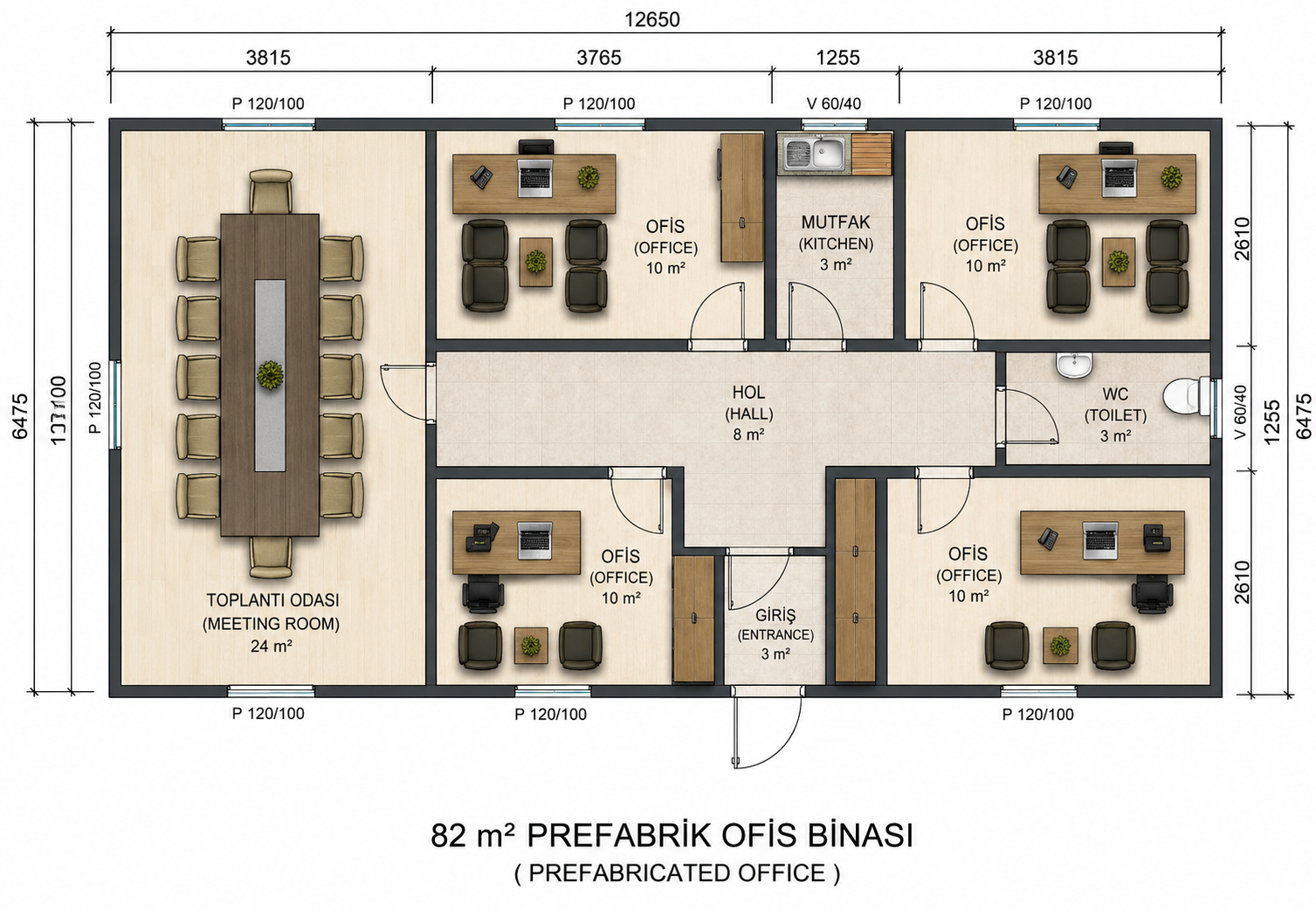 82 m² Prefabrik Ofis - Proje