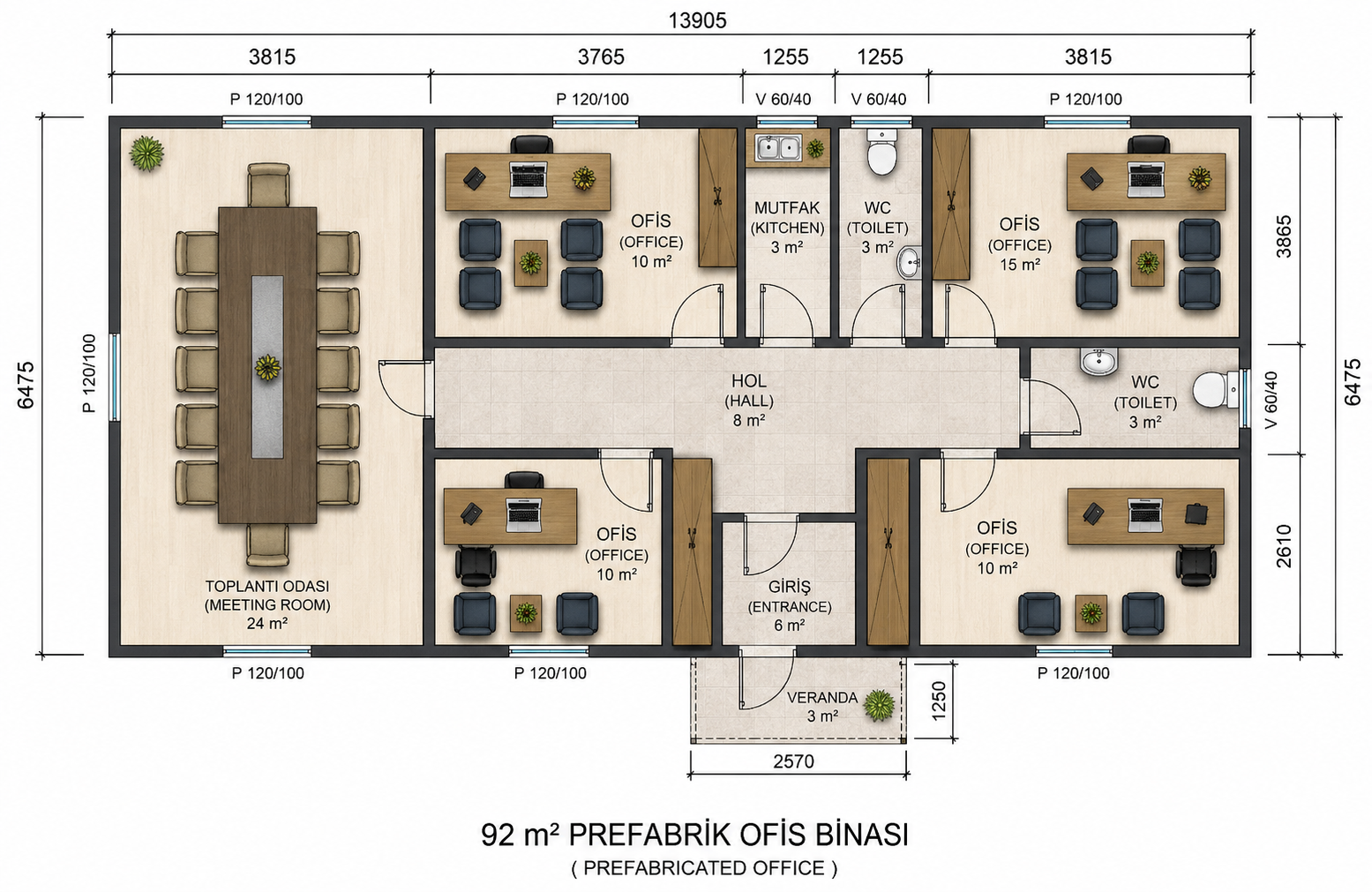 92 m² Prefabrik Ofis - Proje