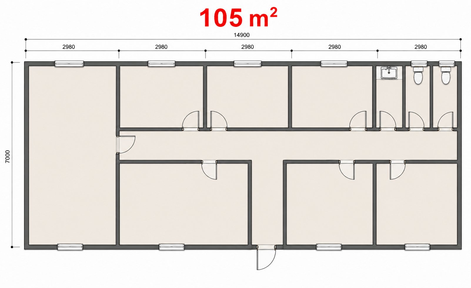105 m² Birleşimli Ofis Konteyner - Proje