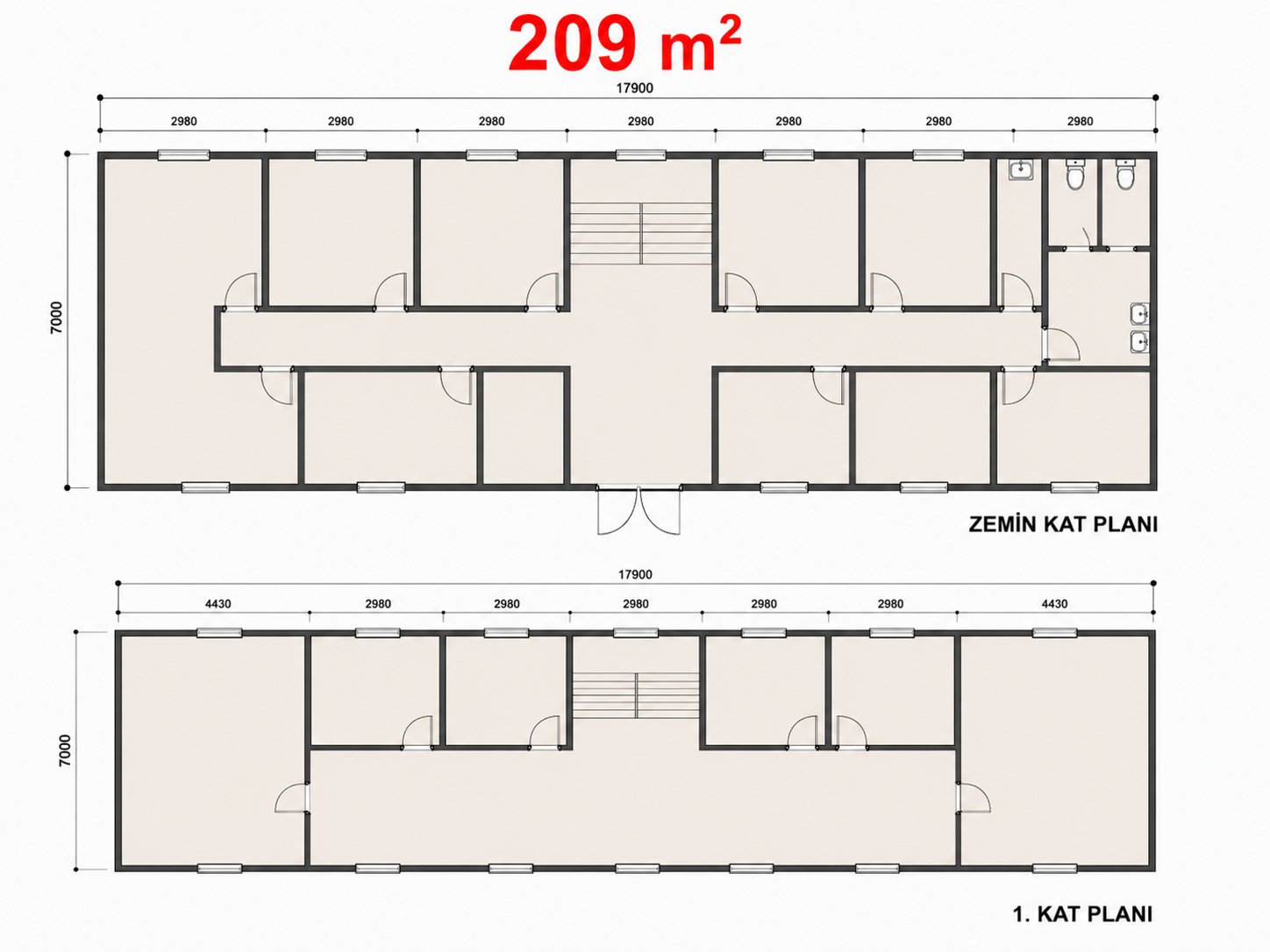 209 m² Birleşimli Ofis Konteyner - Proje