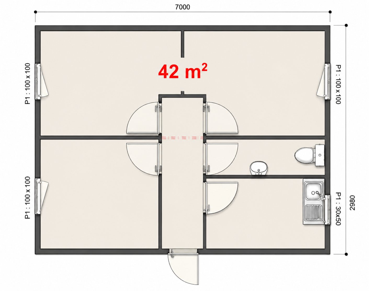 42 m² Birleşimli Ofis Konteyner - Proje