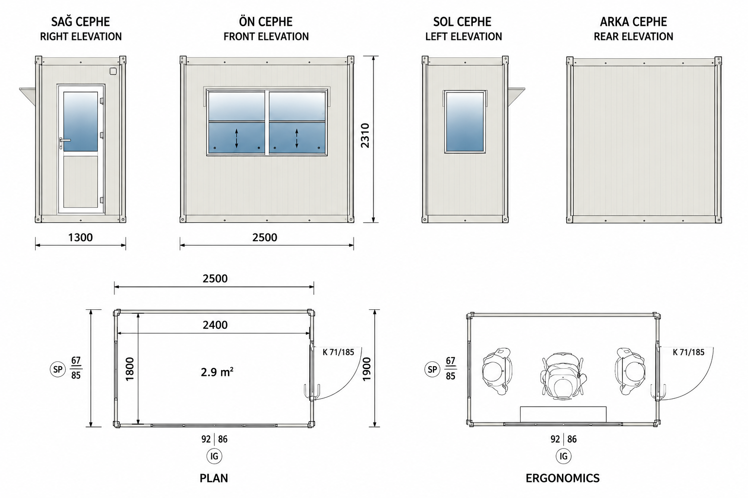 130x250 Panel Kabin - Proje