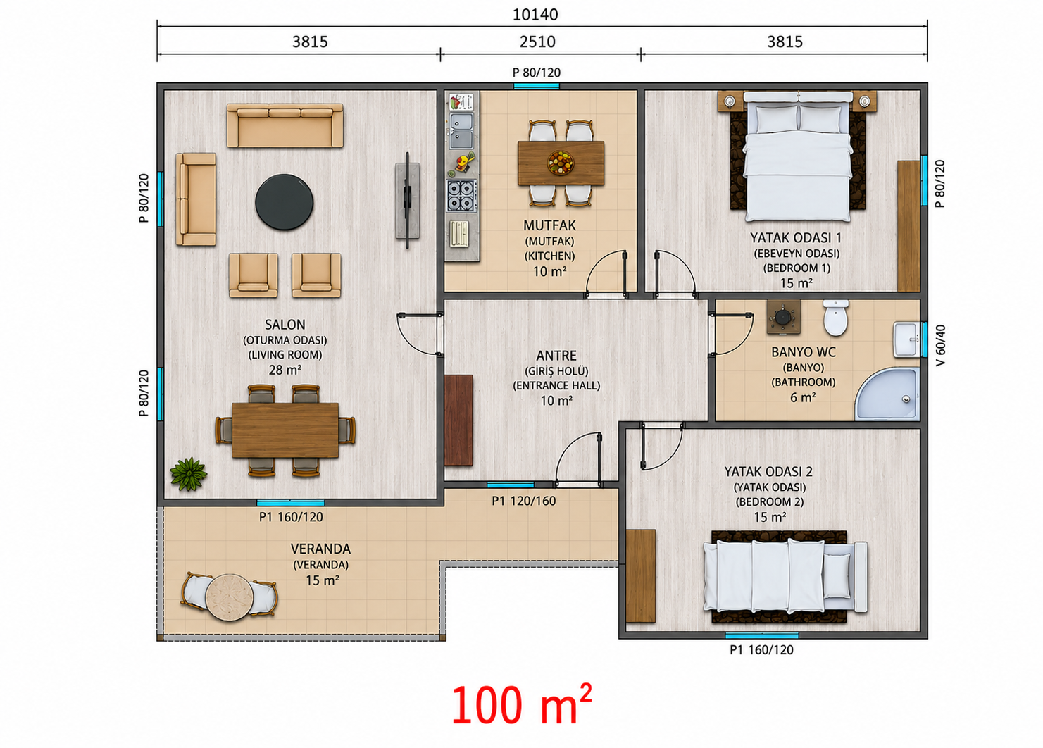 100 m² Prefabrik Ev - Proje