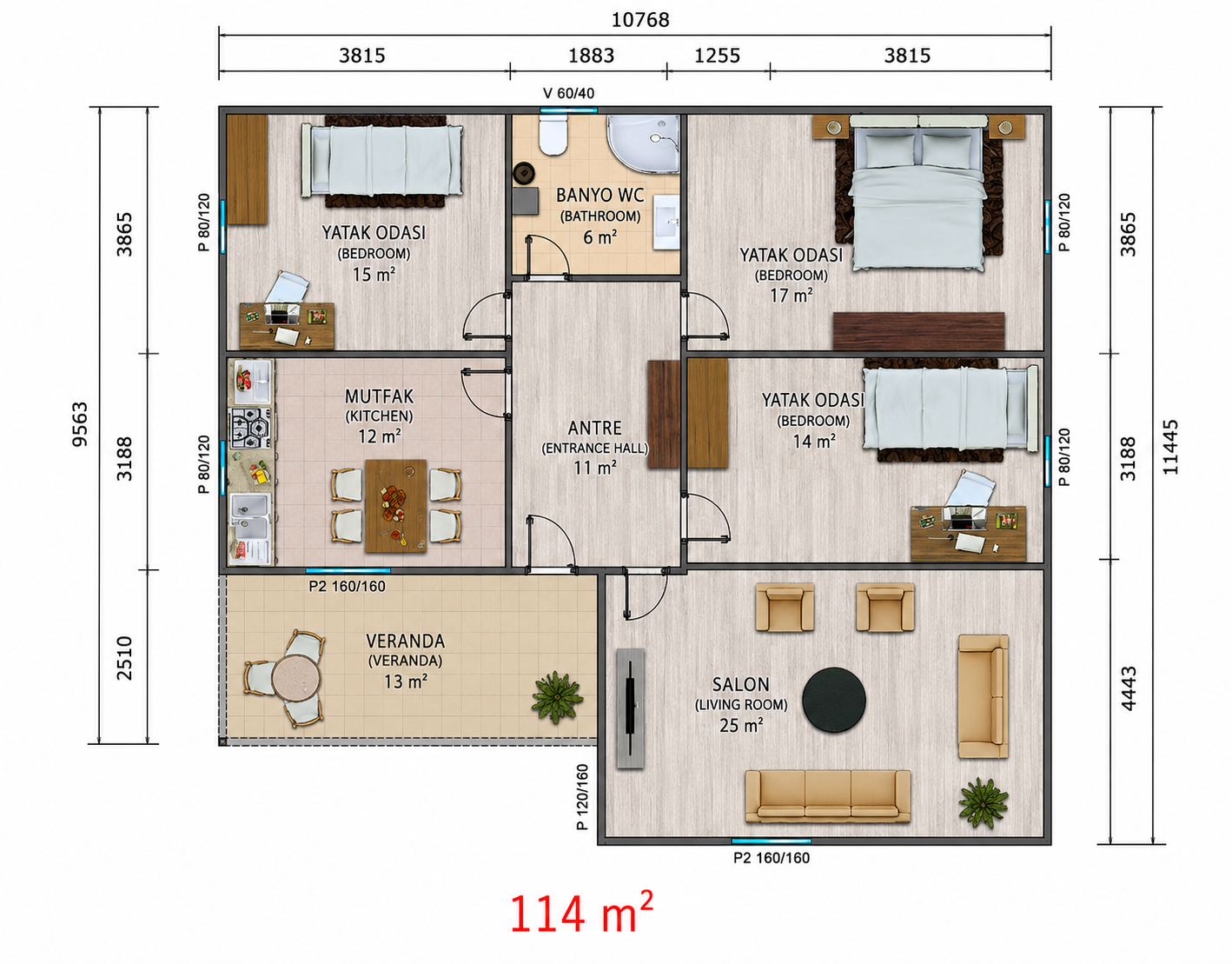 114 m² Prefabrik Ev - Proje