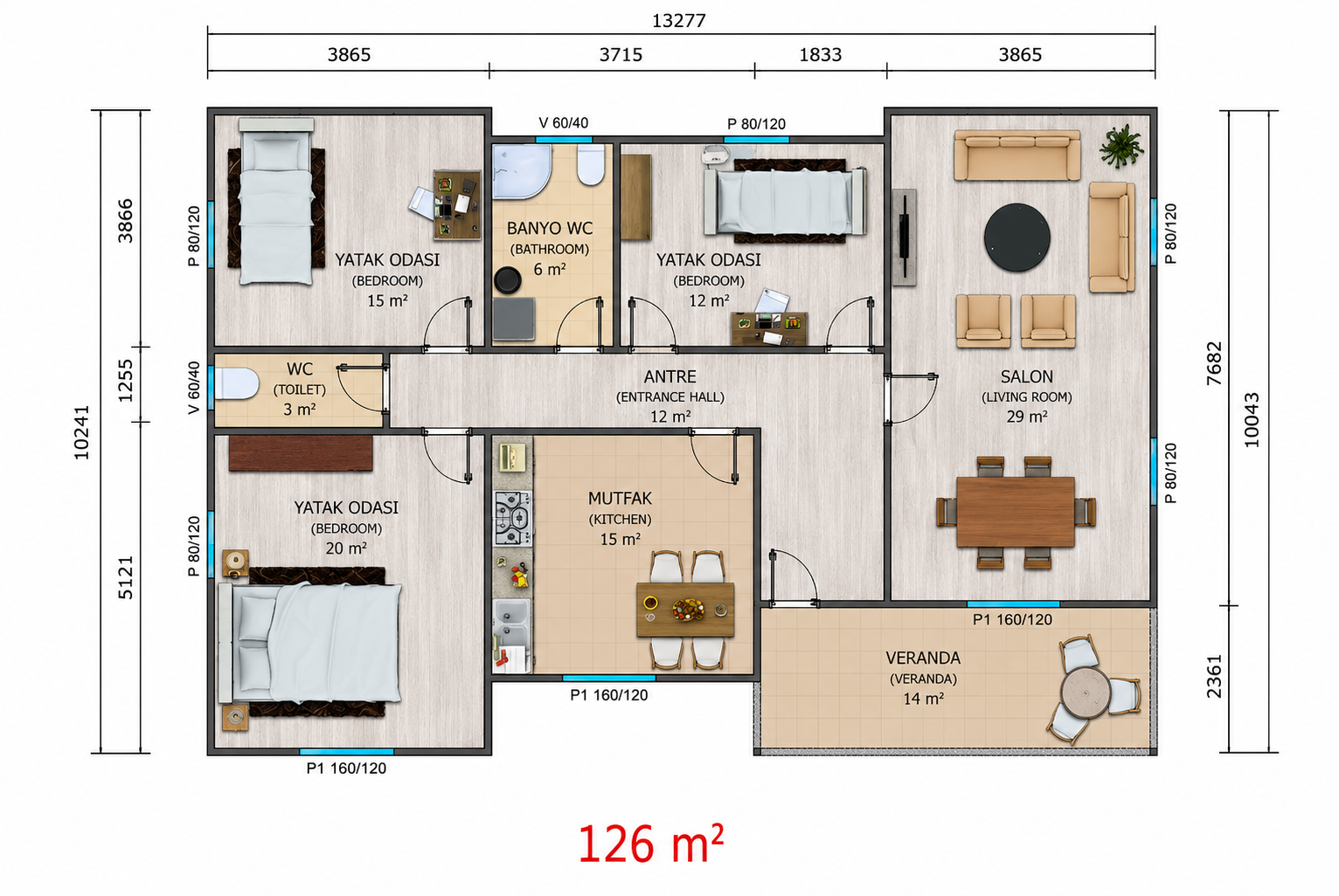 126 m² Prefabrik Ev - Proje
