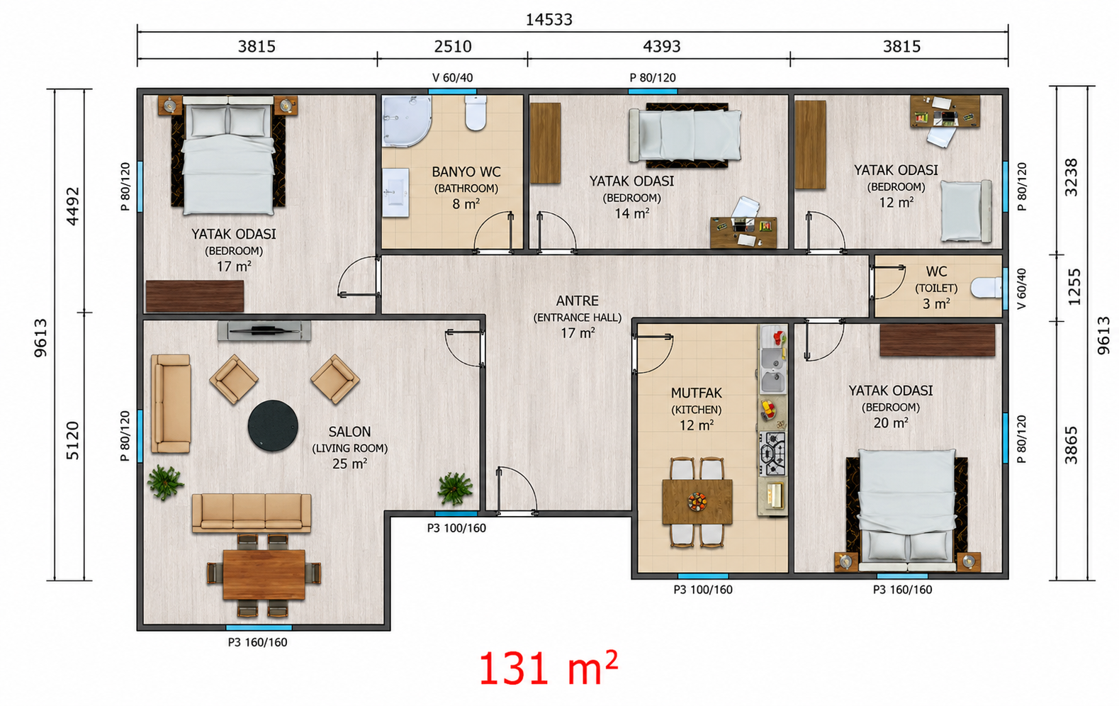 131 m² Prefabrik Ev - Proje