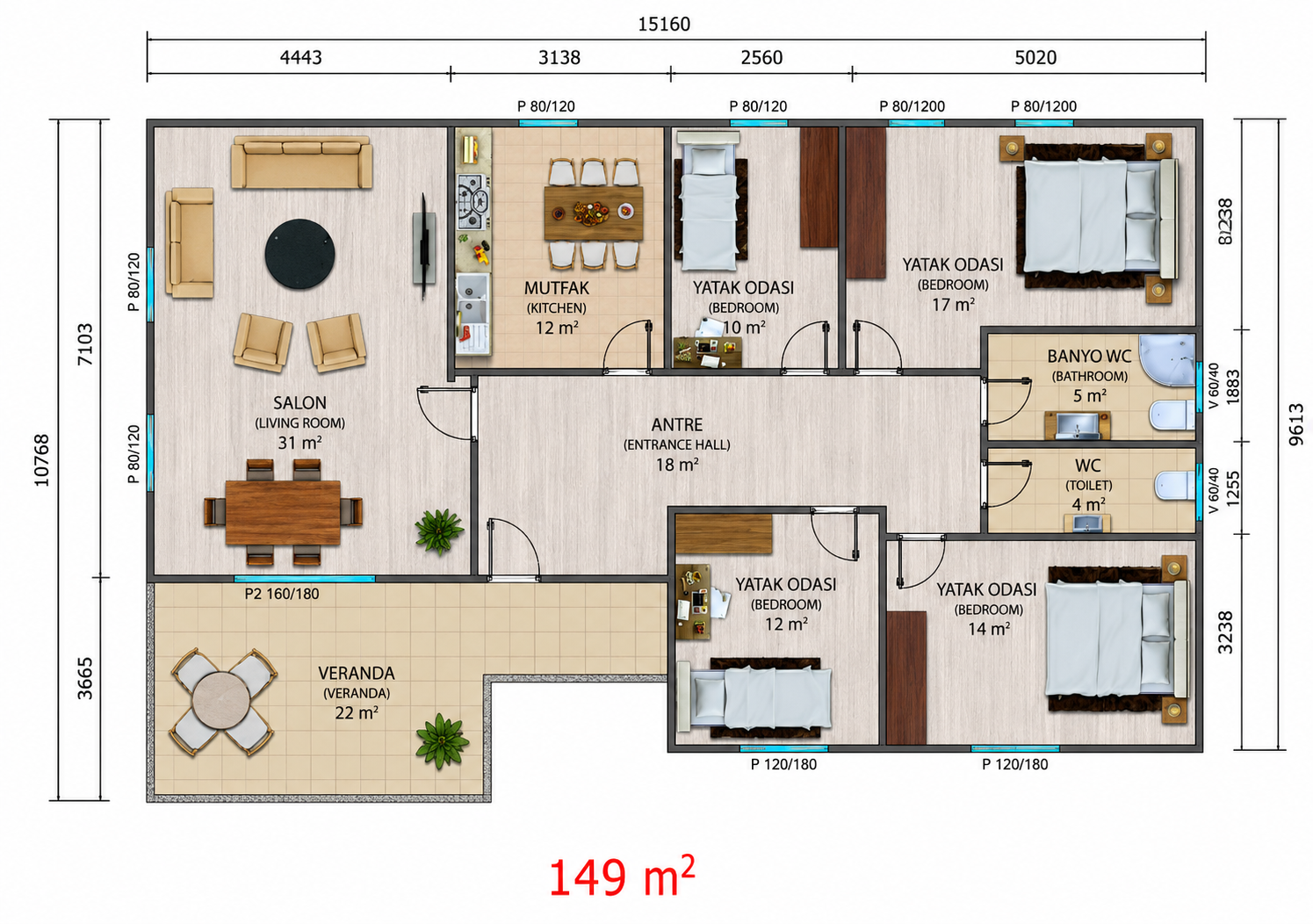 149 m² Prefabrik Ev - Proje