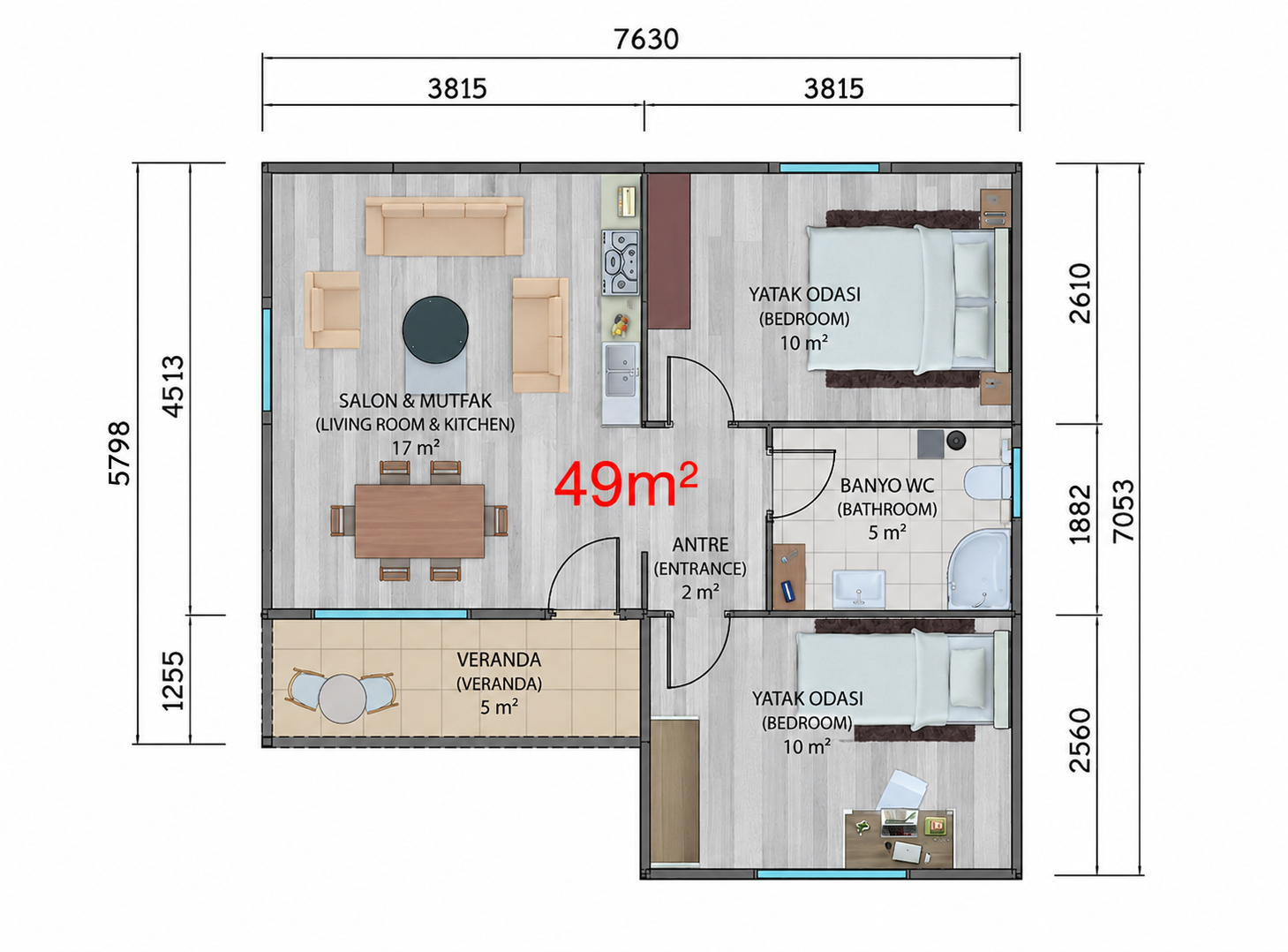 49 m² Prefabrik Ev - Proje