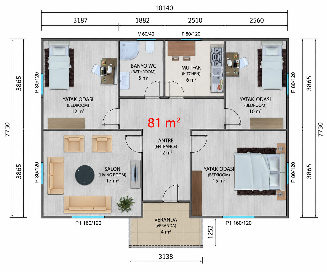 81 m² Prefabrik Ev - Proje