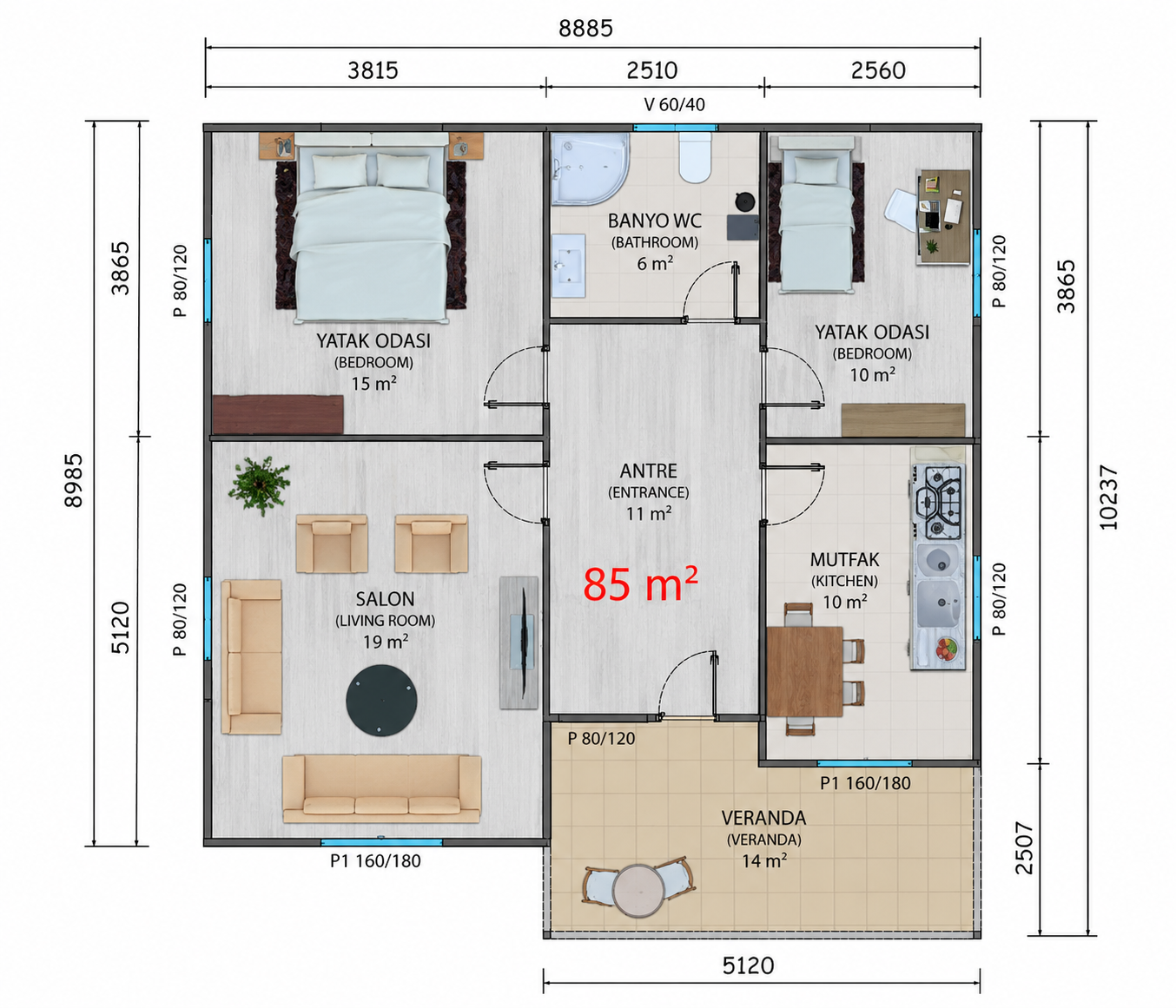 85 m² Prefabrik Ev - Proje