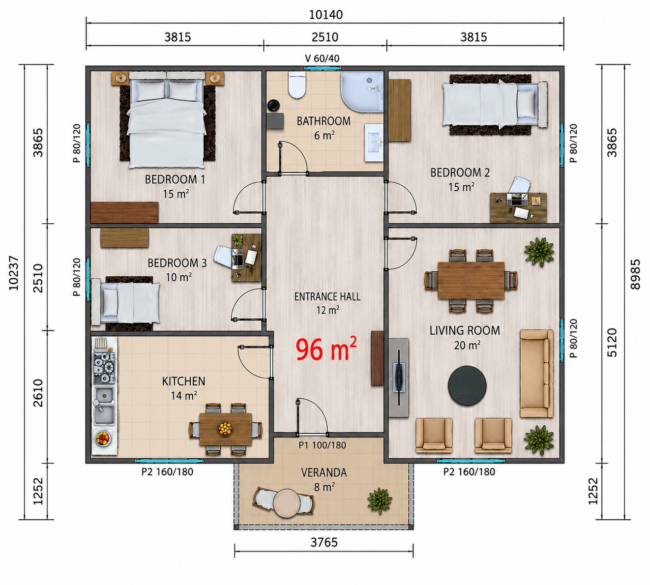 96 m² Prefabrik Ev - Proje