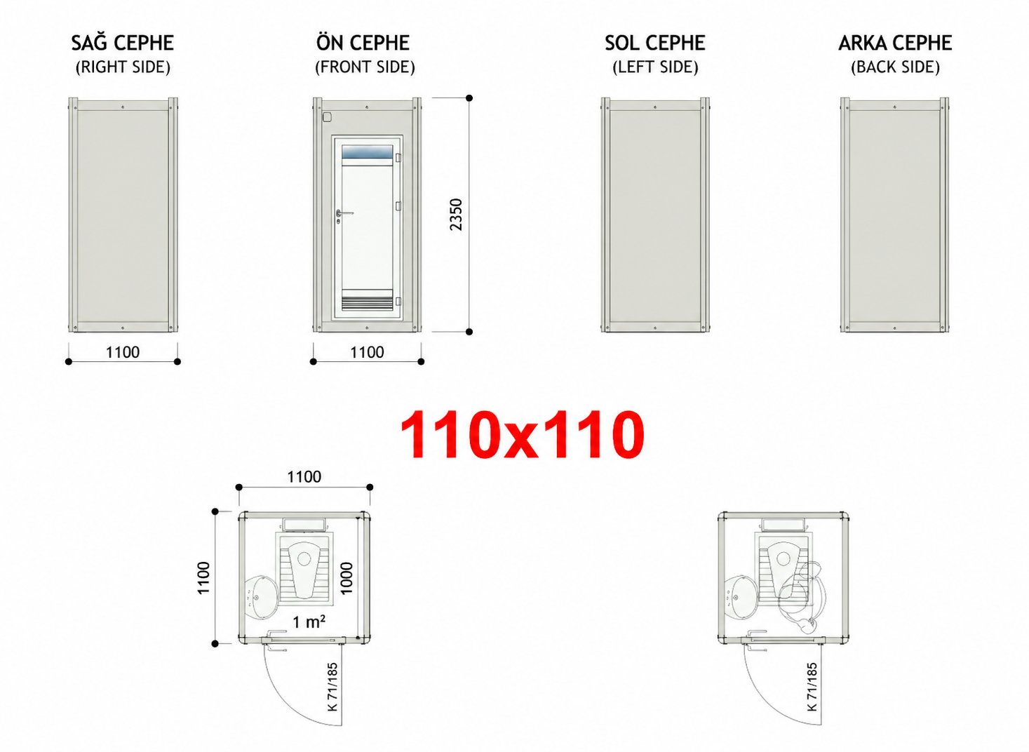 110x110 WC Panel Kabin - Proje