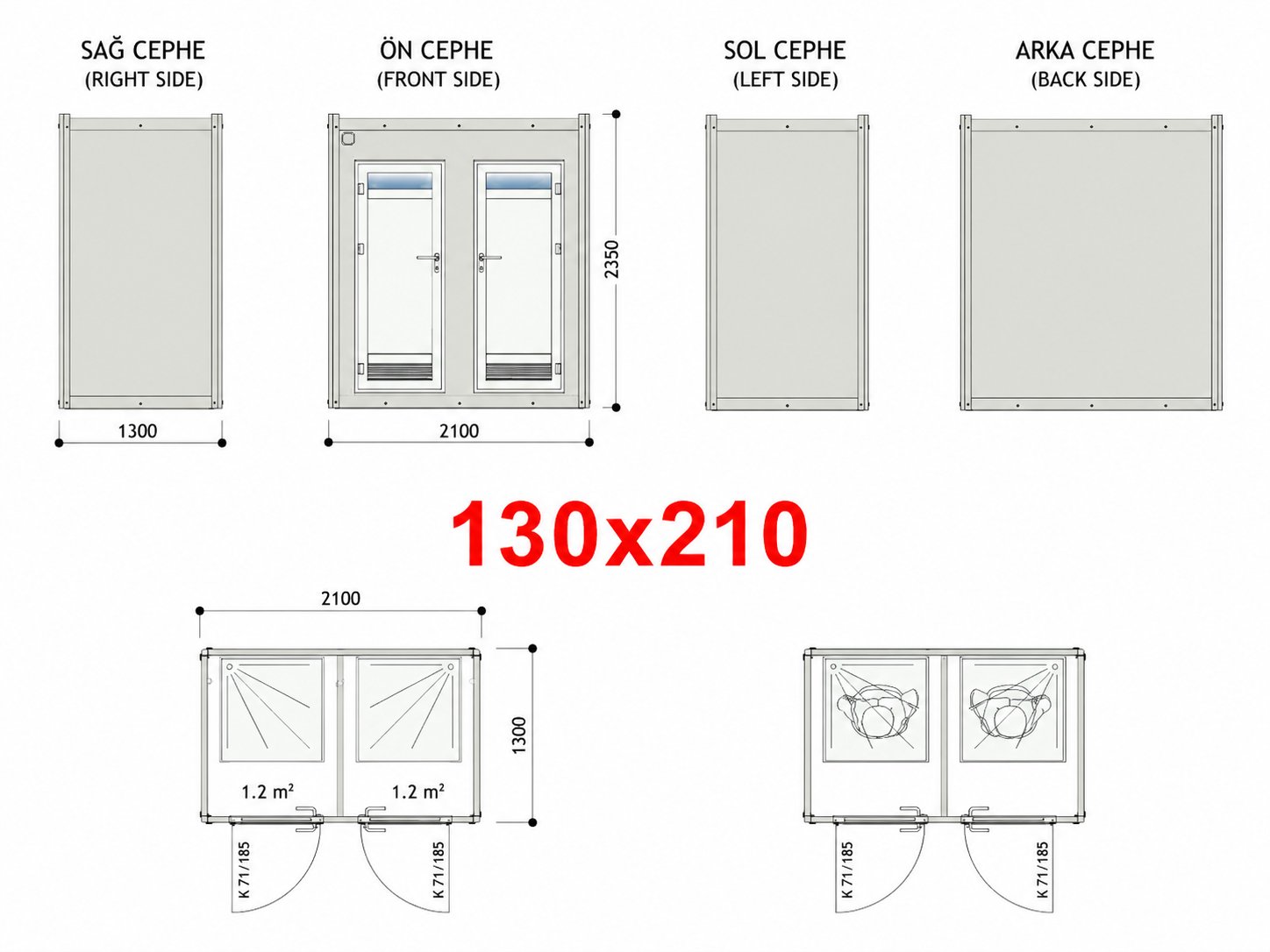 130x210 WC Panel Kabin - Proje