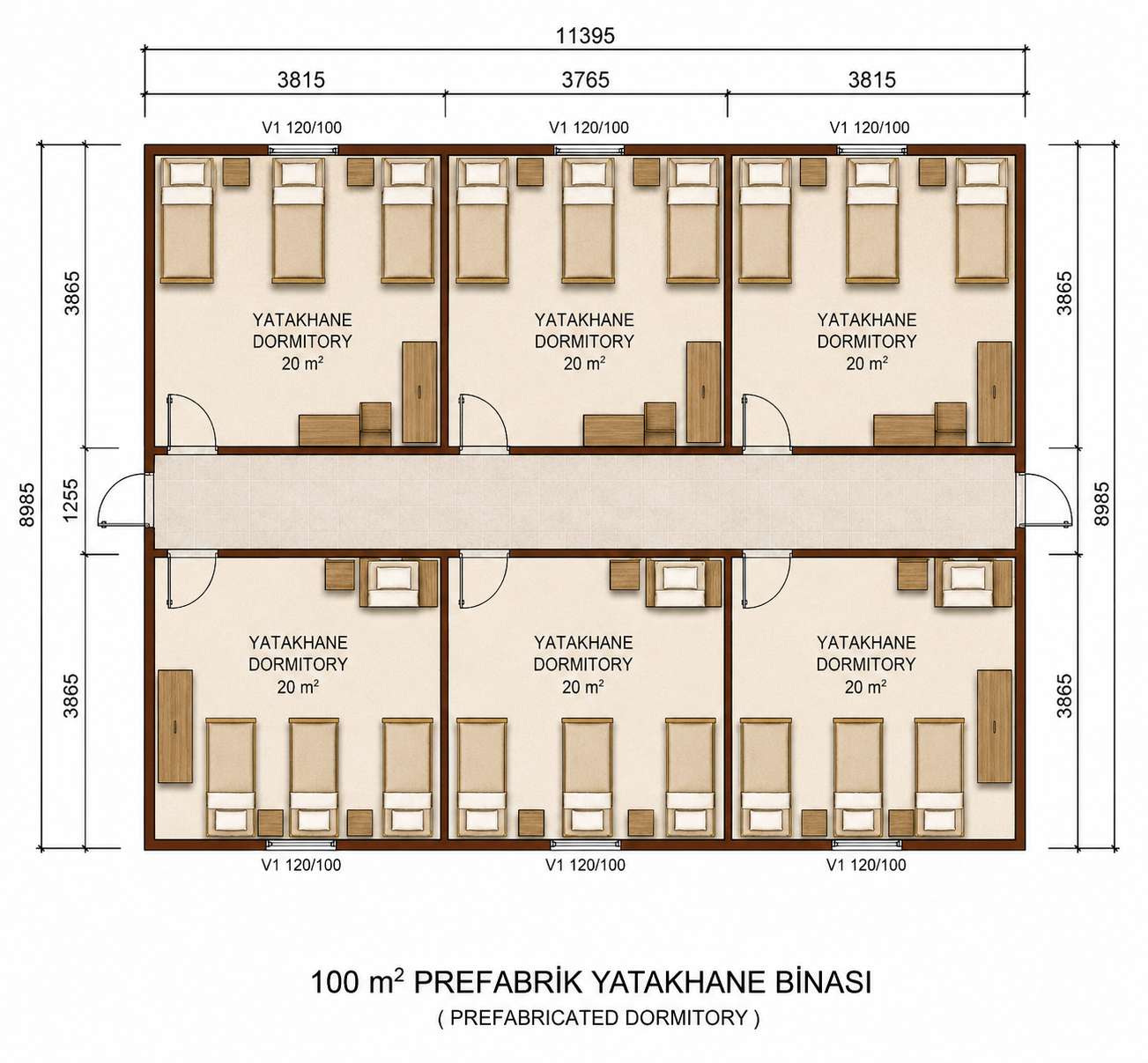 100 m² Prefabrik Yatakhane - Proje