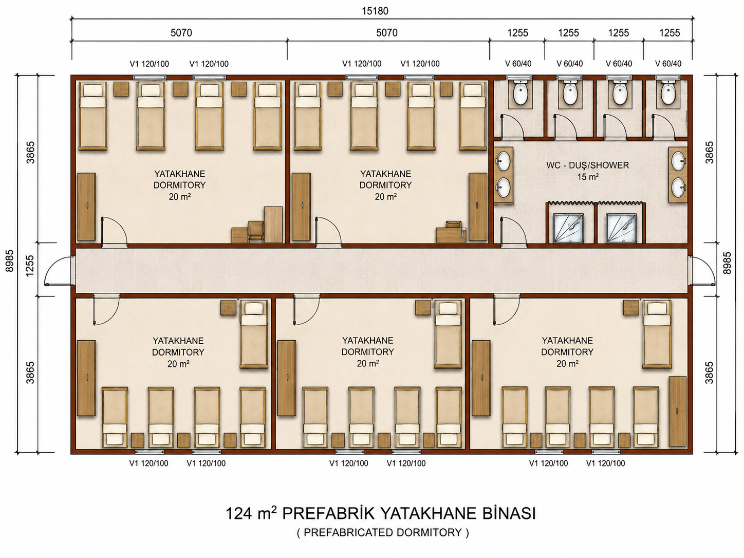 124 m² Prefabrik Yatakhane - Proje