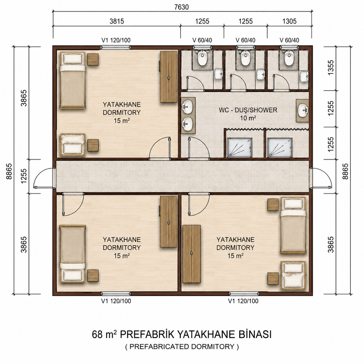 68 m² Prefabrik Yatakhane - Proje