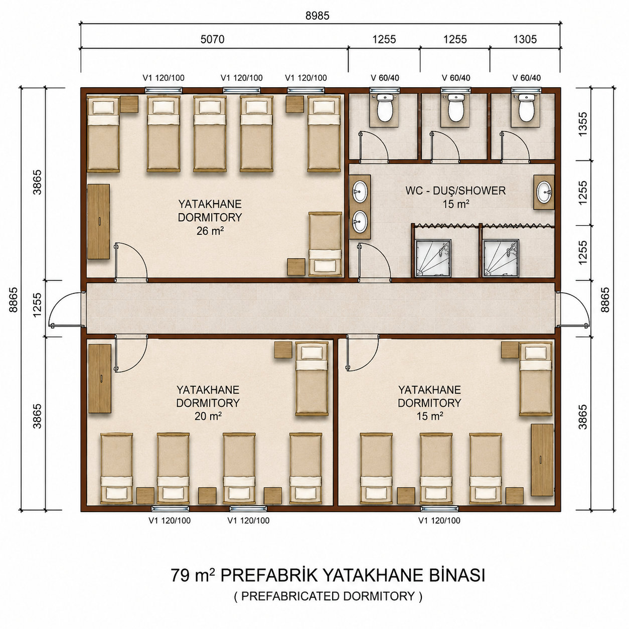 79 m² Prefabrik Yatakhane - Proje