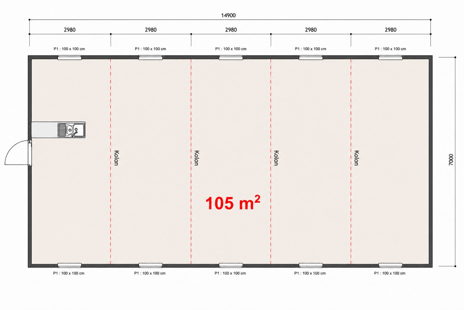 105 m² Yemekhane Konteyner - Proje