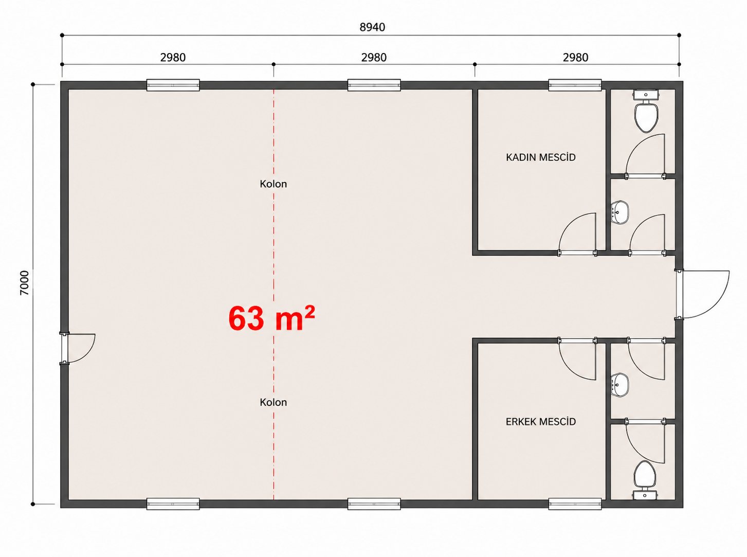 63 m² WC'li Yemekhane Konteyner - Proje